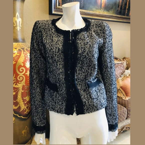 Sinequanone Black Wool Sequin Trim Tweed Jacket 4 - Picture 1 of 8